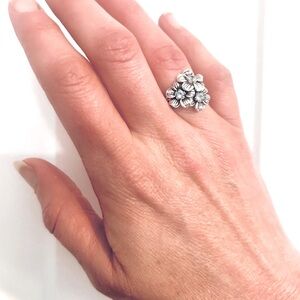 Soft Flower Power ~ Intricate SS & Blue Topaz Floral Ring